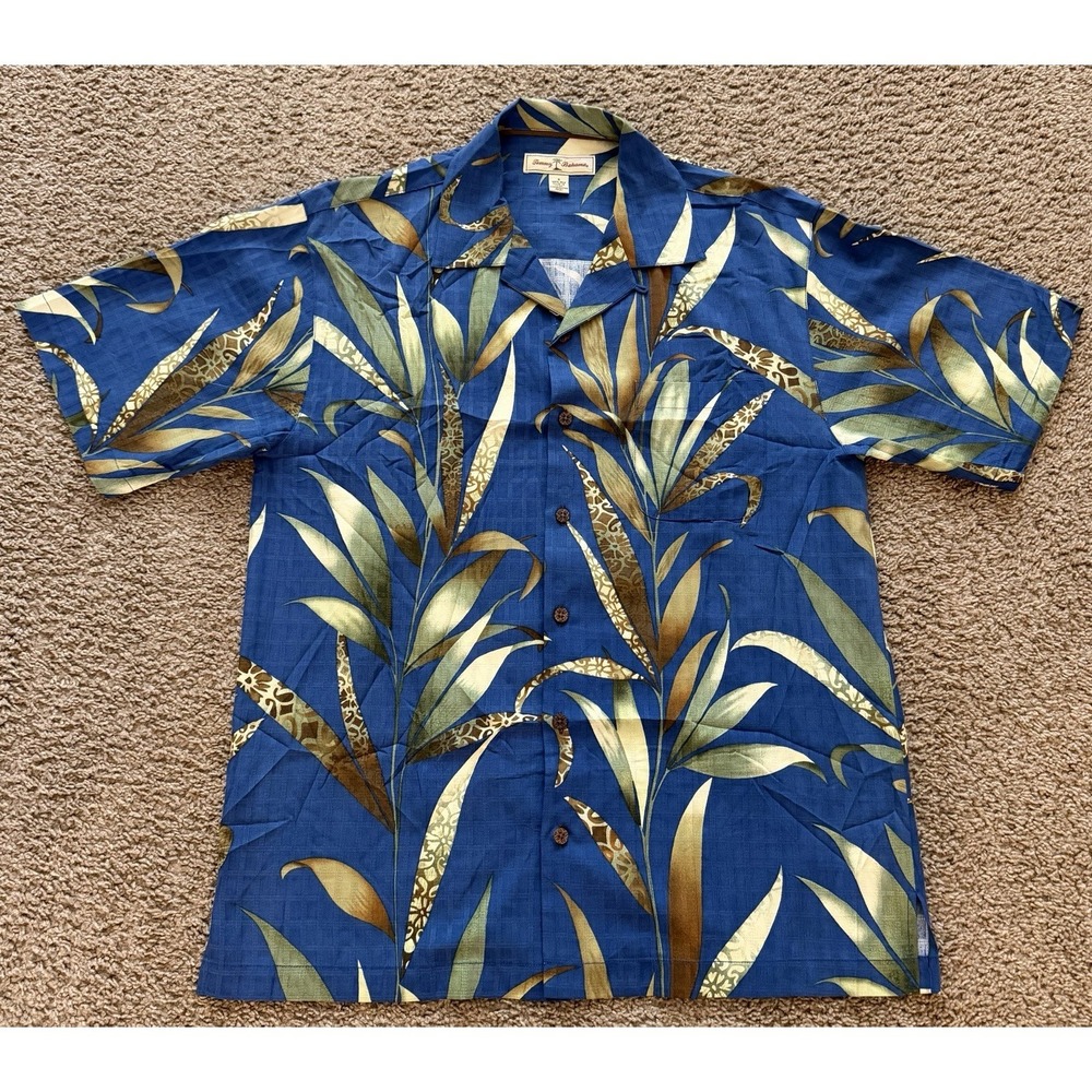 Tommy Bahama Mens Button Up Shirt 100% Silk Palm Bongo Drum Print Size Small